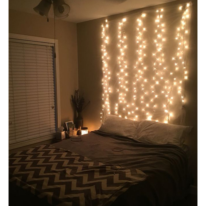 conjunto de luces de cortina con 240 luces led blanco cálido con control remoto 40 cuerdas