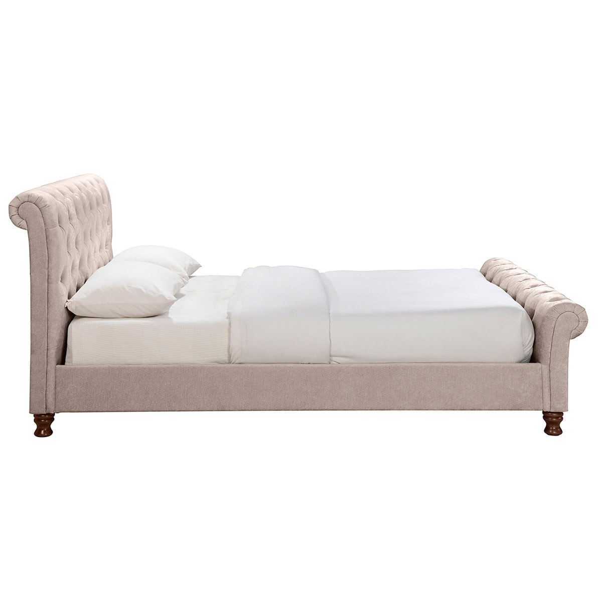 Lit 2 places 160x200 cm en tissu velours beige capitonné RILEY