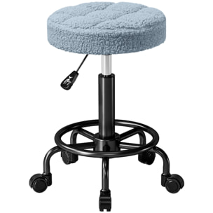 Taburete Giratorio Redondo Taburete con Ruedas Altura Regulable 50-66 cm Asiento Tapizado en Tejido de Borreguito para Salones Talleres Spa Masaje Azul