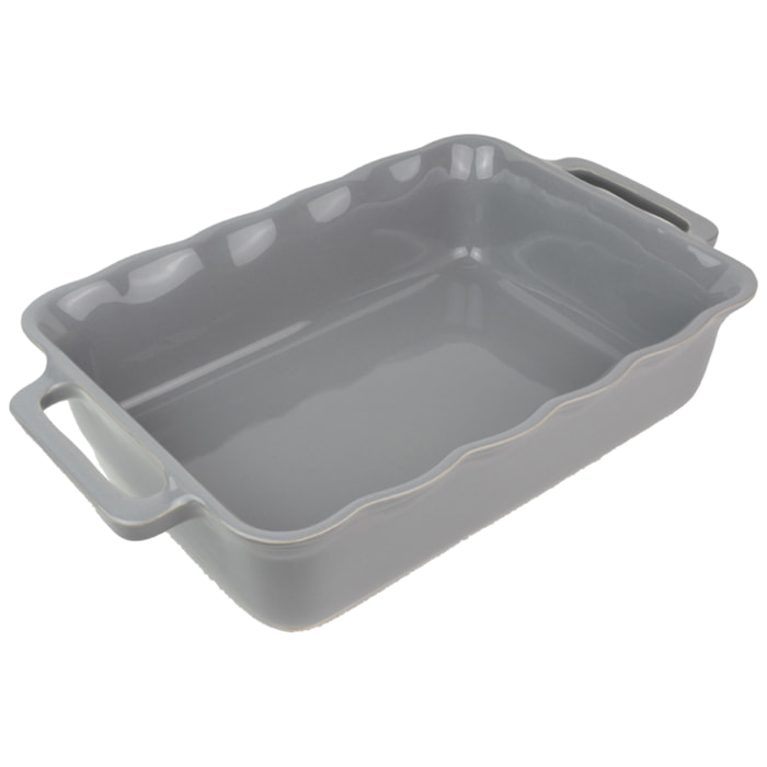 Plat céramique four rectangulaire festonné gris argent 38 cm Délices