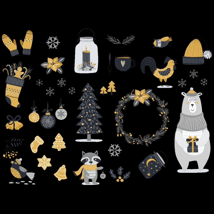 Sticker Noël animaux scandinave - Autocollants stickers adhésifs noël - décoration fêtes