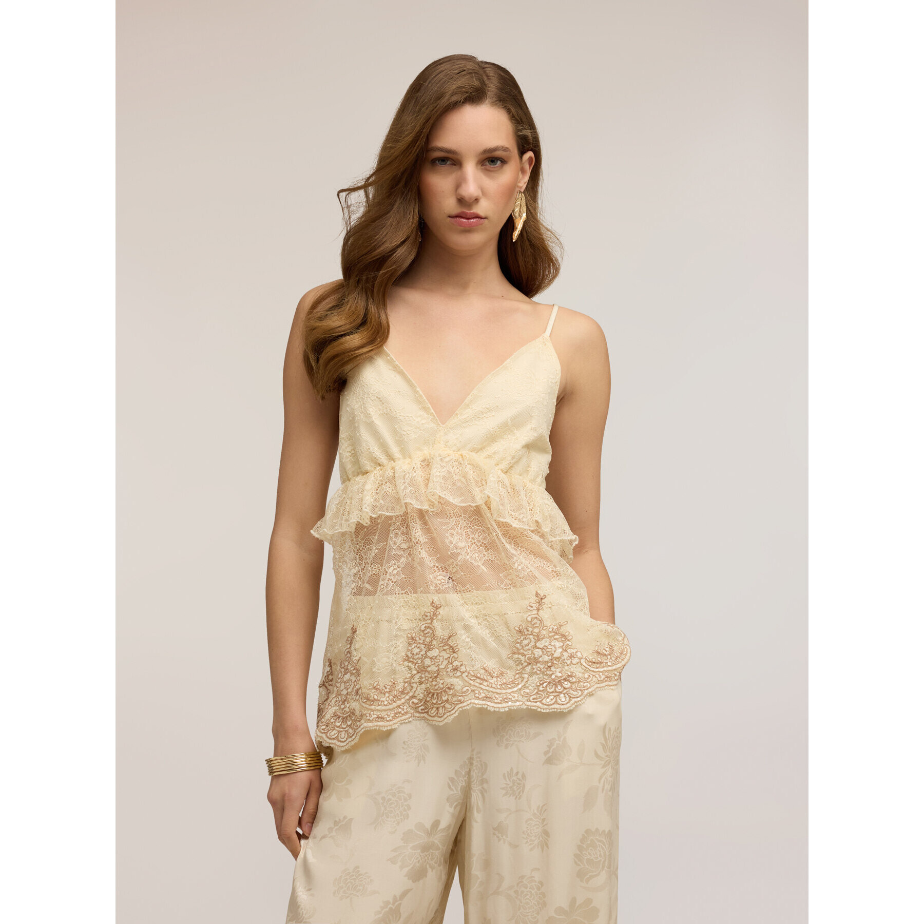 Motivi - Top in pizzo con scollo a V - Beige