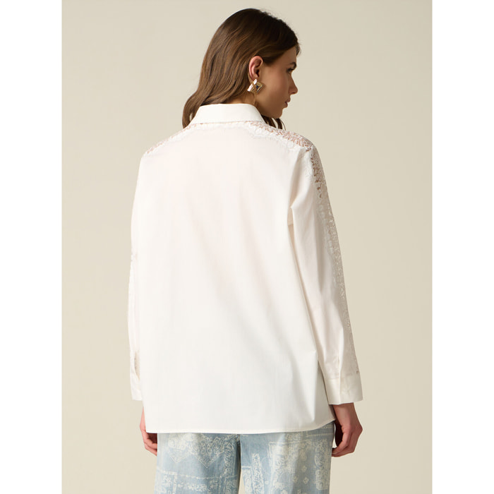 Oltre - Camicia cn inserto in pizzo - Bianco