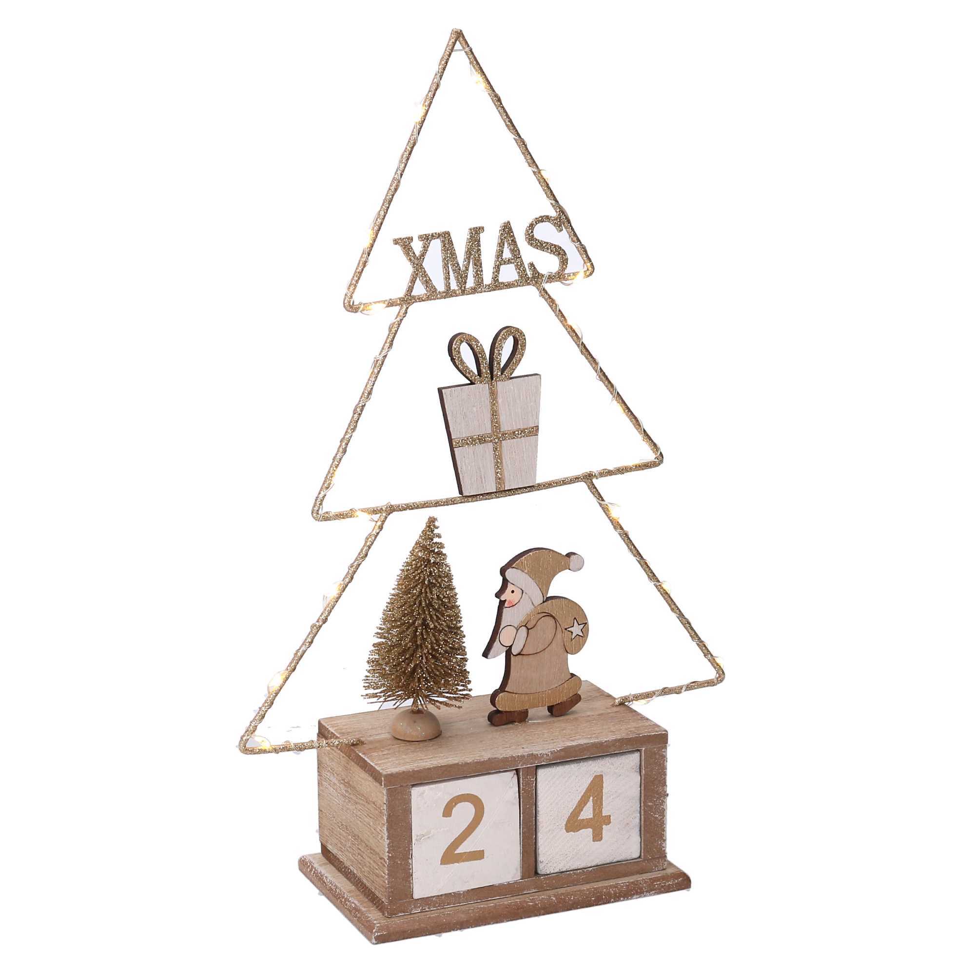 Calendario in legno albero oro con led cm18x7,5h31