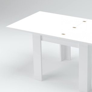 Tavolo da pranzo con apertura a libro, Made in Italy, Consolle ausiliare da cucina, Tavoloallungabile, cm 90x90h75, colore Bianco lucido