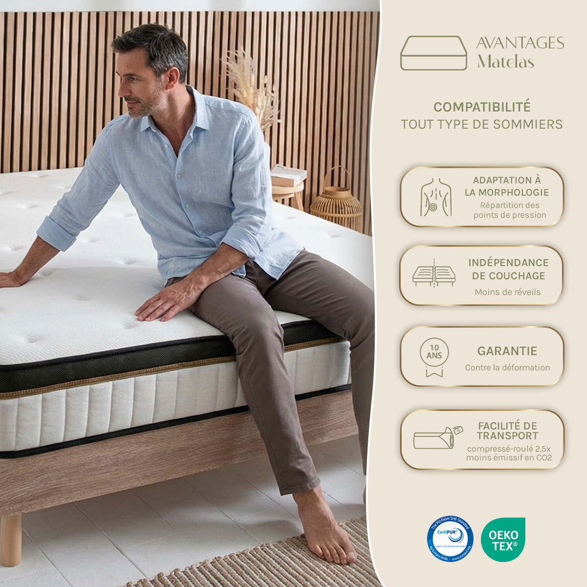 Matelas Emeraude, Mémoire de Forme & Mousse polyuréthane Hyper Soft Air System, Soutien Ferme, 24 cm, Très Bonne Aération