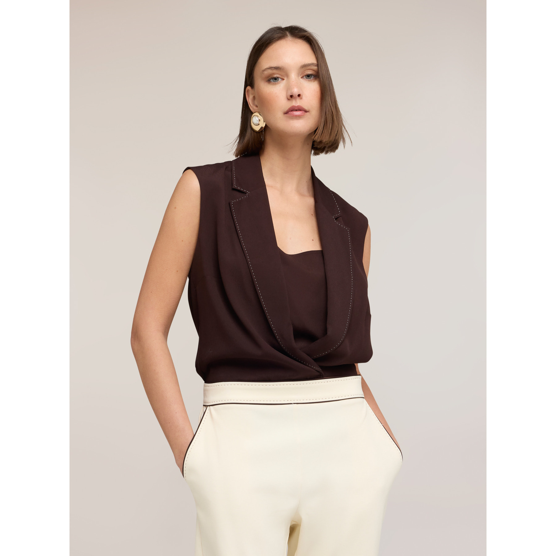 Motivi - Top a body con colletto The Tailoring Lab - Marrone
