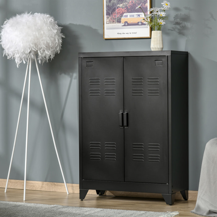 Armario de Almacenamiento Aparador de Metal con Doble Puerta Cierre Magnético y 2 Estantes Ajustables para Oficina Salón Dormitorio 75x33x110 cm Negro