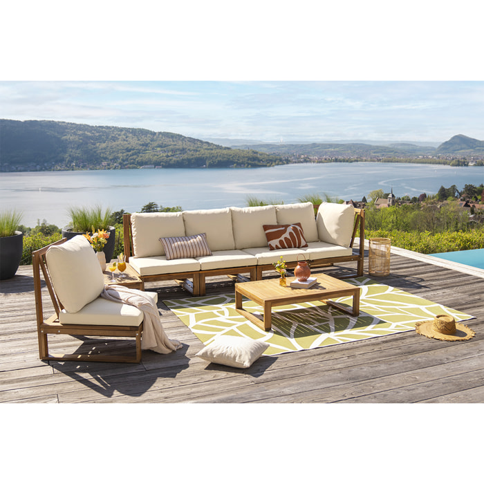 Salon de jardin d'angle 6-8 places en bois massif avec coussins déhoussables beige naturel SALSA