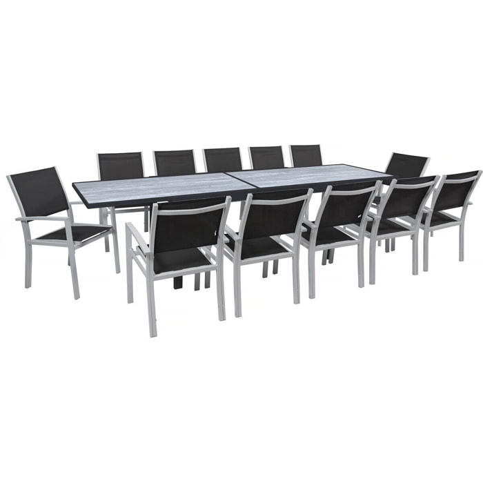 Table extensible et chaises de jardin en aluminium "Lagos" - 200/320 x 105 x 76 cm - 12 chaises - Noir