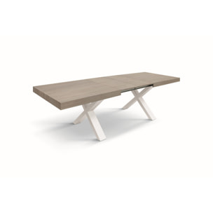 Tavolo allungabile AMALFI in legno effetto olmo perla e gambe a X bianche, allungabile 160x90 cm - 240x90 cm