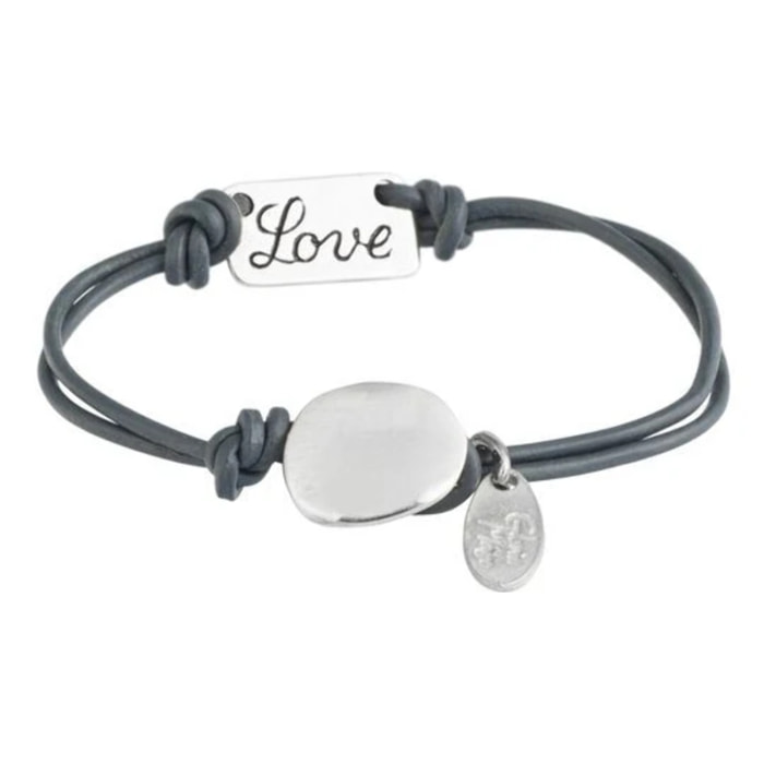 Pulsera básica cuero gris piel "Love"