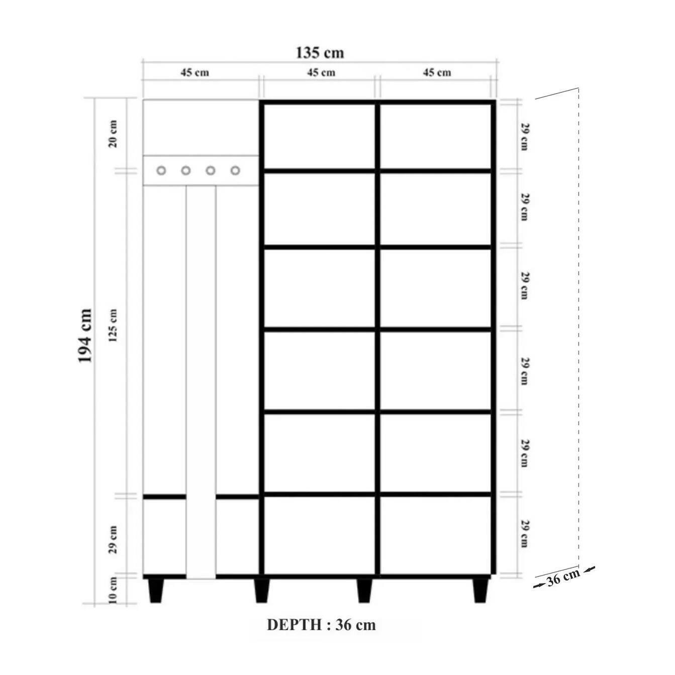 Mobile da ingresso Liana, Entratina appendiabiti, Composizione per atrio, Consolle portaoggetti multifunzione, 135x36h194 cm, Quercia