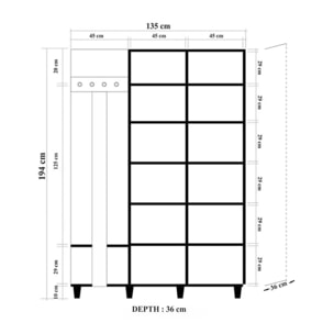 Mobile da ingresso Liana, Entratina appendiabiti, Composizione per atrio, Consolle portaoggetti multifunzione, 135x36h194 cm, Quercia