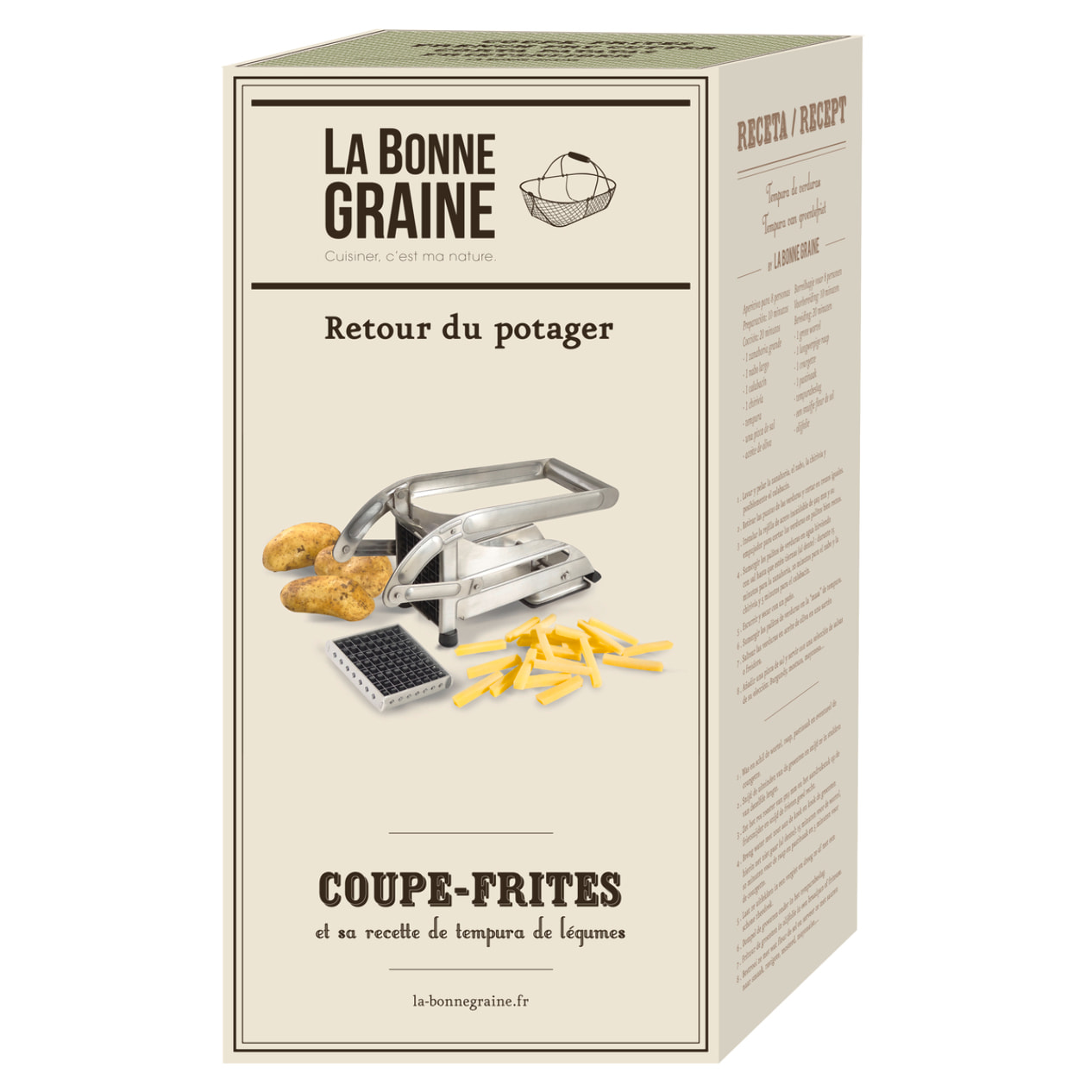 Coupe-frites ménager inox sur ventouse - 2 couteaux - Pack La Bonne Graine