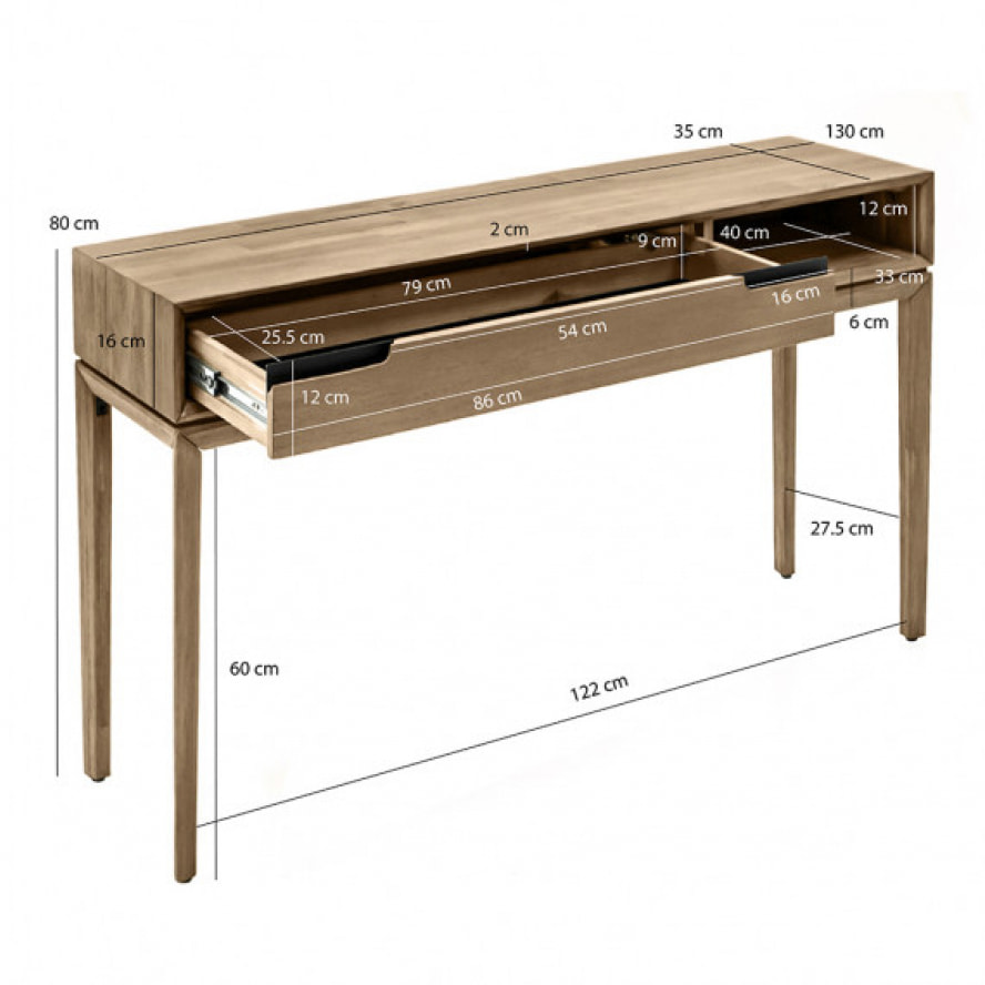 Console en bois d'acacia avec rangements - AMALFI