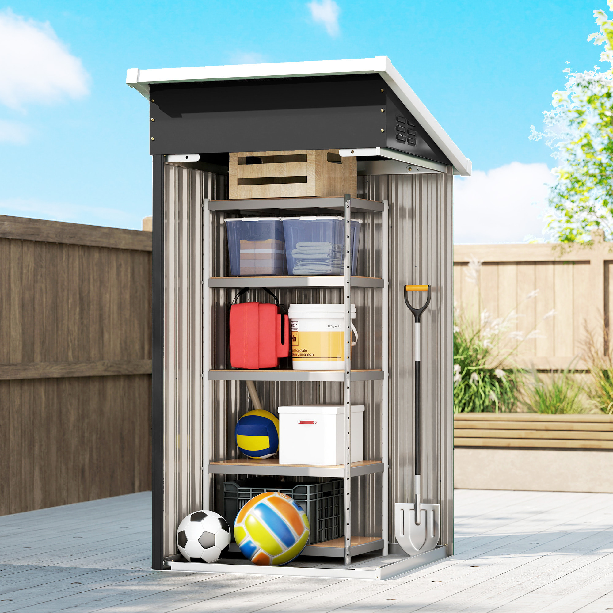 Abri de jardin 0,74 m² toit incliné porte verrouillable aérations tôle acier ondulé anthracite