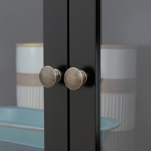 Armoire de cuisine buffet haut 4 portes grand tiroir coulissant dim. 76L x 40l x 182H cm panneaux noir verre