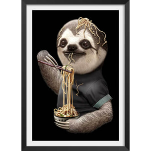 Affiche enfant repas de paresseux  Affiche + cadre en bois - Noir