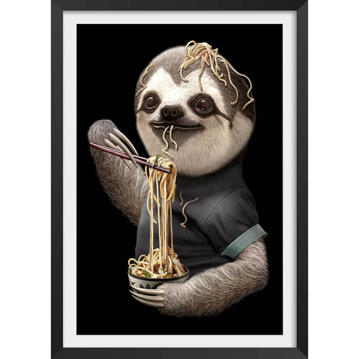 Affiche enfant repas de paresseux  Affiche + cadre en bois - Noir