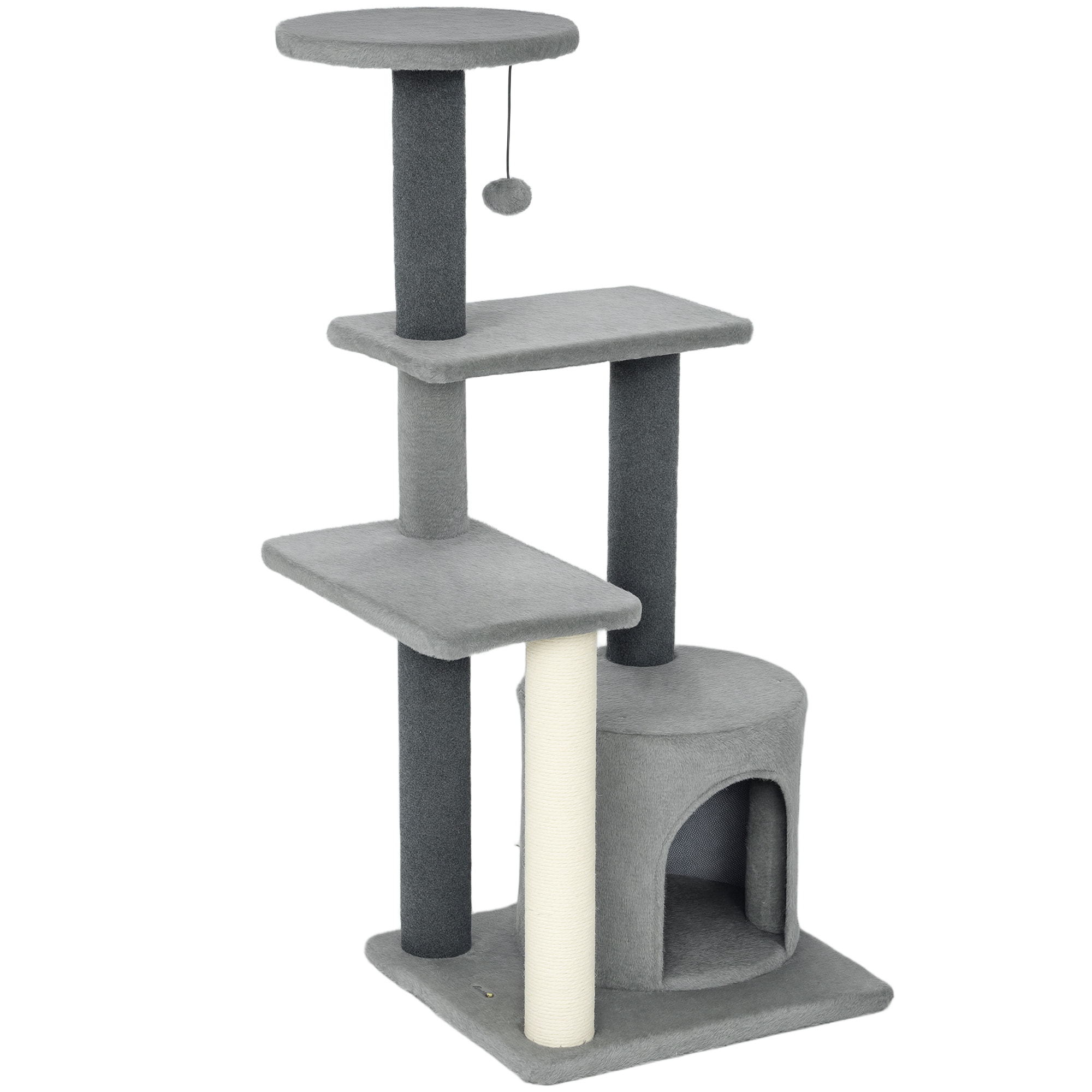 Arbre à chat gris niche 3 plateformes griffoir boule