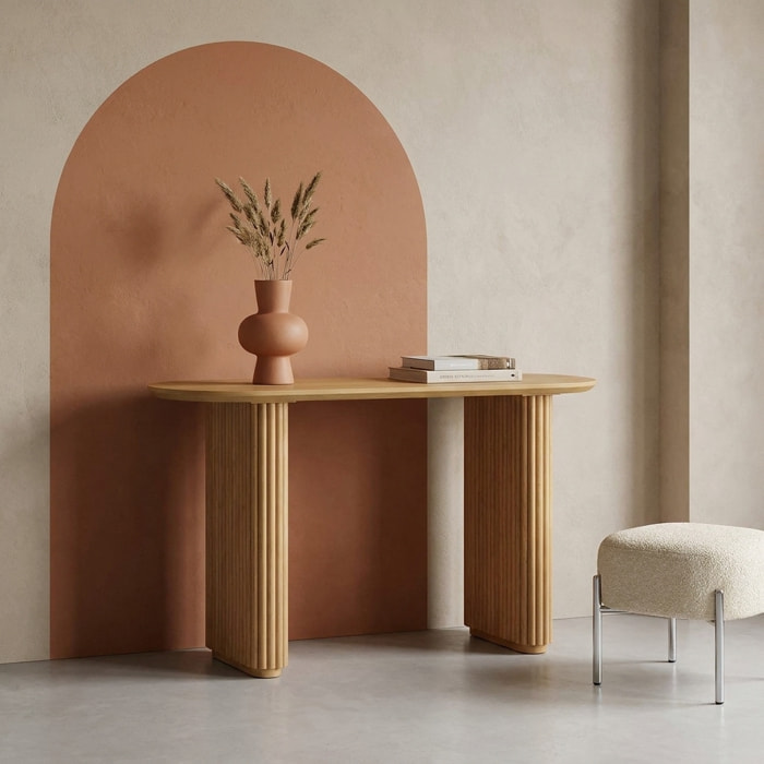 Console ovale bois d'hévéa placage chêne GABRIELLE