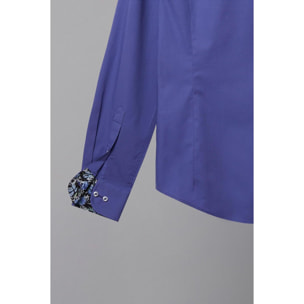 Camicia Uomo 1 Bottoni Button Down Slim Popeline Stretch Unito Celeste Cadetto