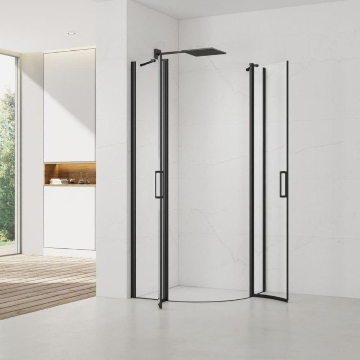 Set Porte de douche 80x195 cm transparente noir + 2x Poignée pour porte de douche, chrome (SATFUSP80CT-SET)