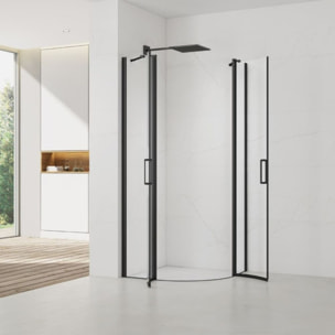 Set Porte de douche 80x195 cm transparente noir + 2x Poignée pour porte de douche, chrome (SATFUSP80CT-SET)