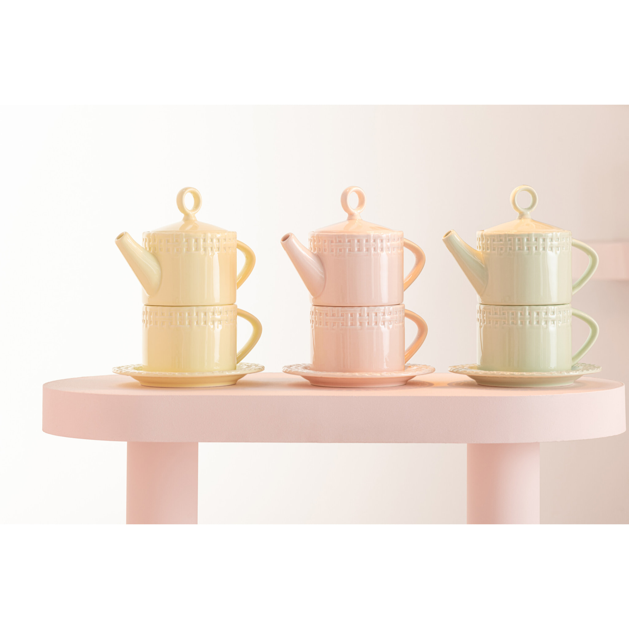 J-Line tasse + théière - céramique - pêche