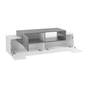 Mobile da soggiorno Porta TV, Made in Italy, Supporto per TV da salotto a 3 ante, cm 160x45h51, colore Bianco lucido e Grigio Cemento