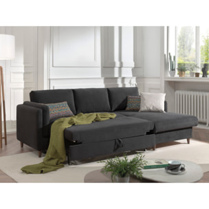 Brooke - canapé d'angle droit - convertible avec coffre - 4 places - en velours - Gris foncé