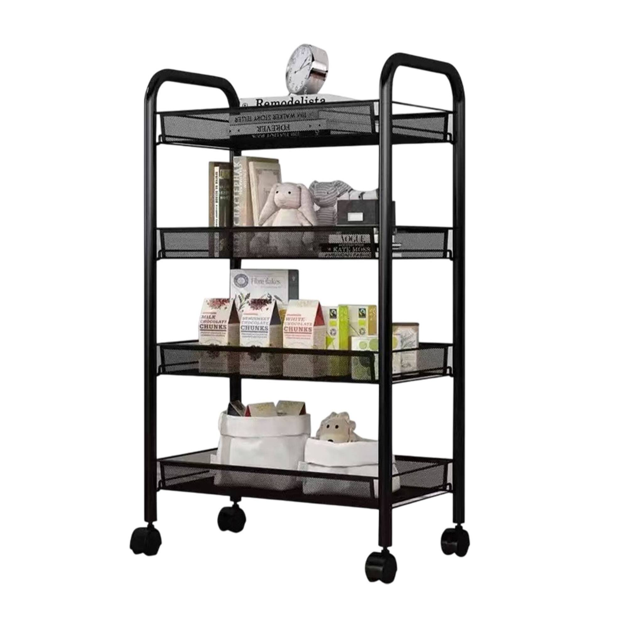 Estantería metálica de 4 baldas con ruedas 86x29x12cm