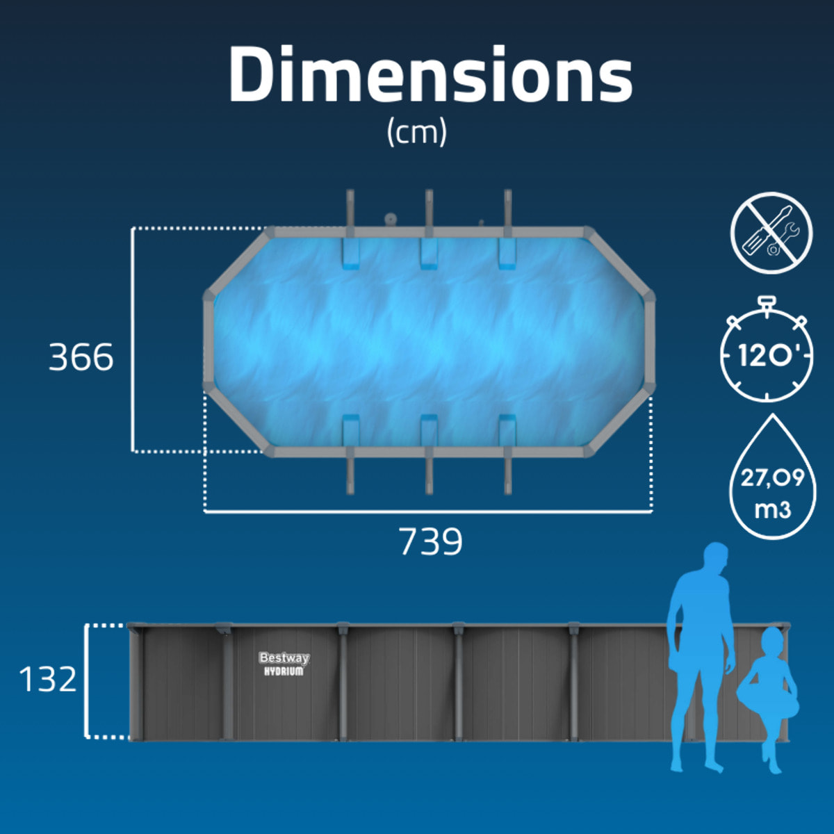 Bestway Piscine acier ovale Bestway Hydrium 732 x 366 x 132 cm gris foncé