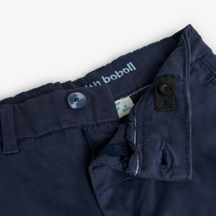 Pantalón elástico niño liso, satén, azul, cierre botón