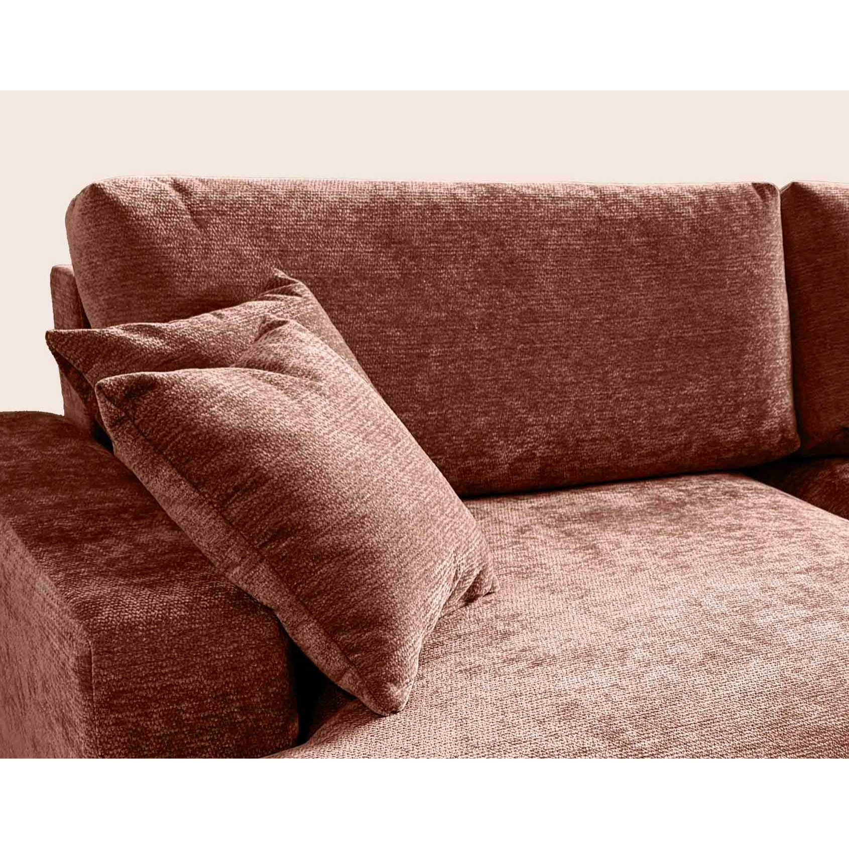 Pivoine - Canapé d'angle ouvert gauche 4 places convertible avec coffre en tissu texturé - Terracotta