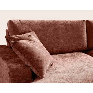 Pivoine - Canapé d'angle ouvert gauche 4 places convertible avec coffre en tissu texturé - Terracotta