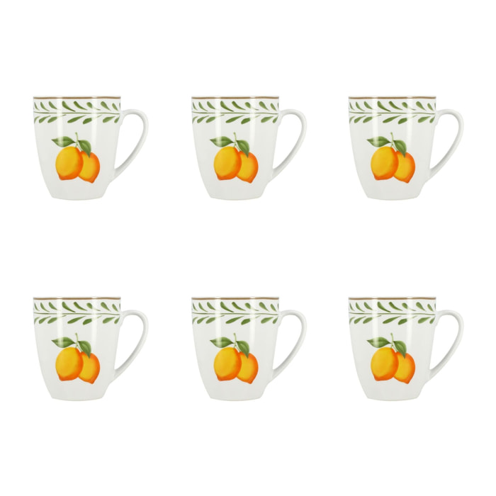 Lot de 6 mugs 36cl en porcelaine à motif citron LEMON
