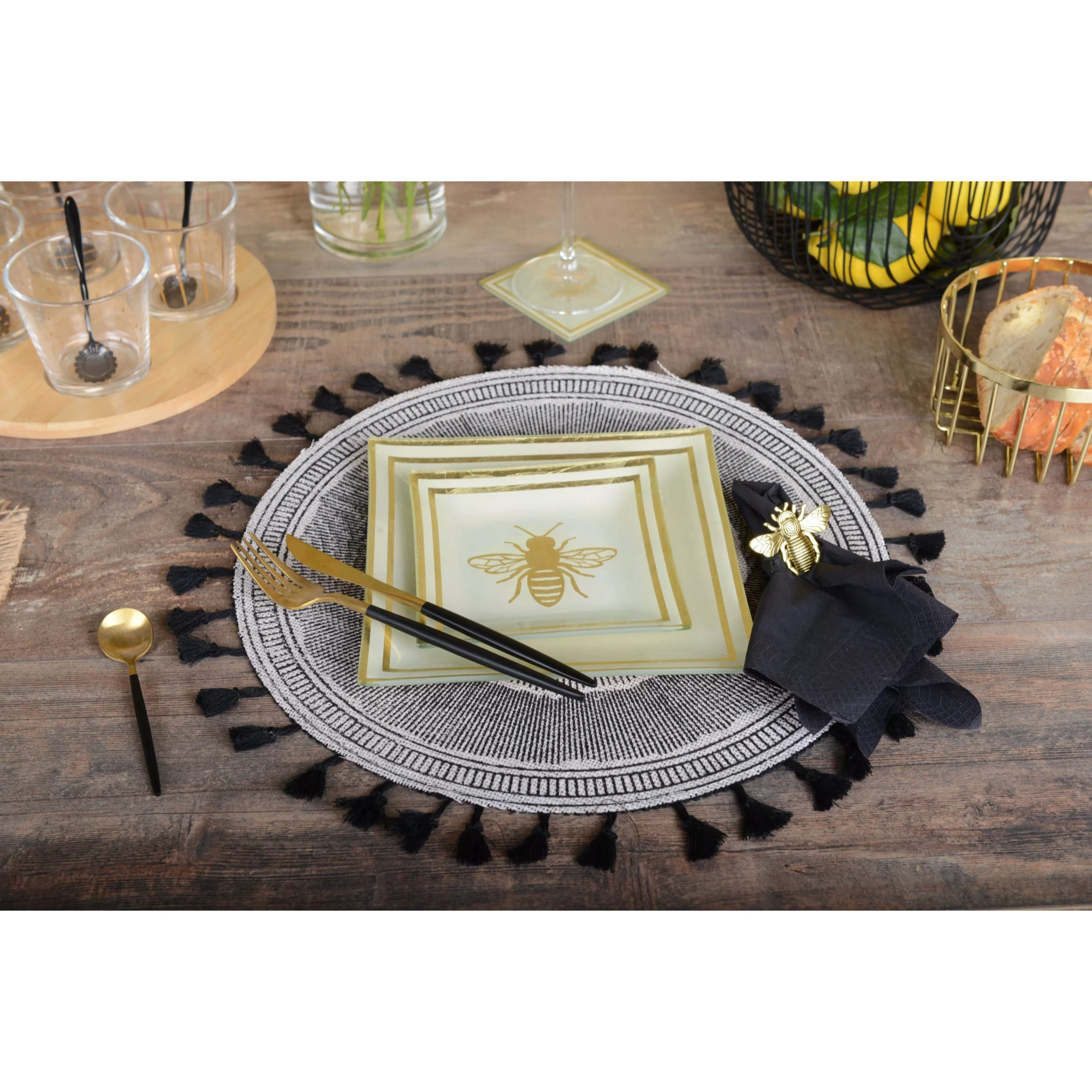 Lot de 6 Dessous d'assiette azteque noir