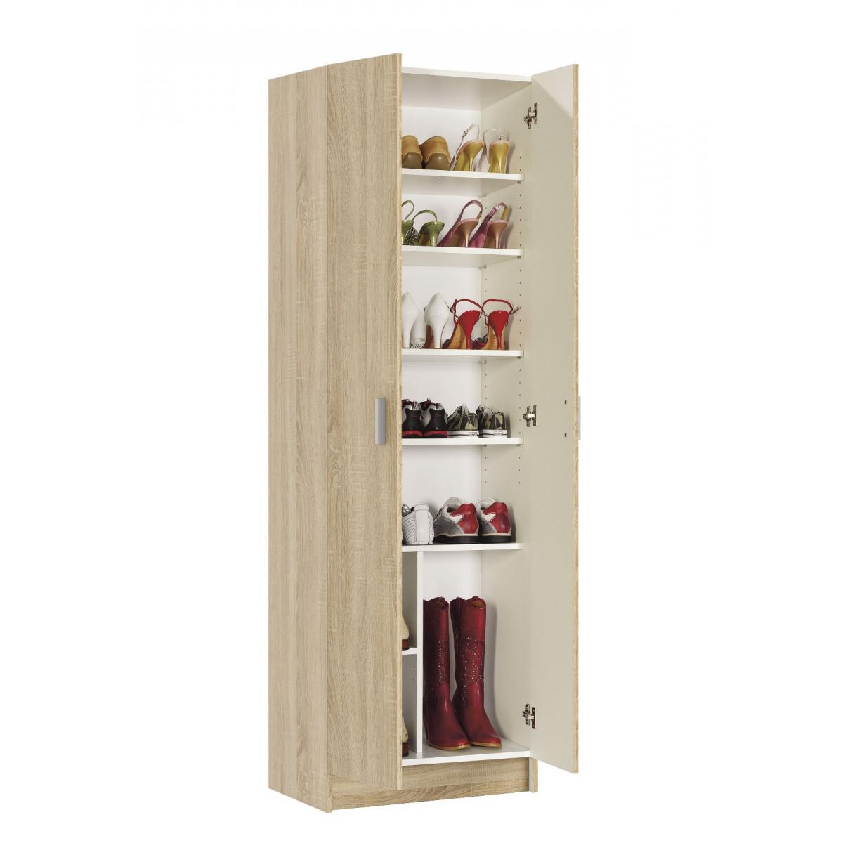 Armadio multiuso Portsmouth, Mobile ausiliario a 2 ante, Guardaroba portascarpe moderno, Scarpiera verticale, cm 59x37h180, Rovere