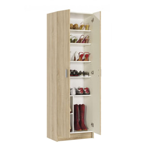 Armadio multiuso Portsmouth, Mobile ausiliario a 2 ante, Guardaroba portascarpe moderno, Scarpiera verticale, cm 59x37h180, Rovere