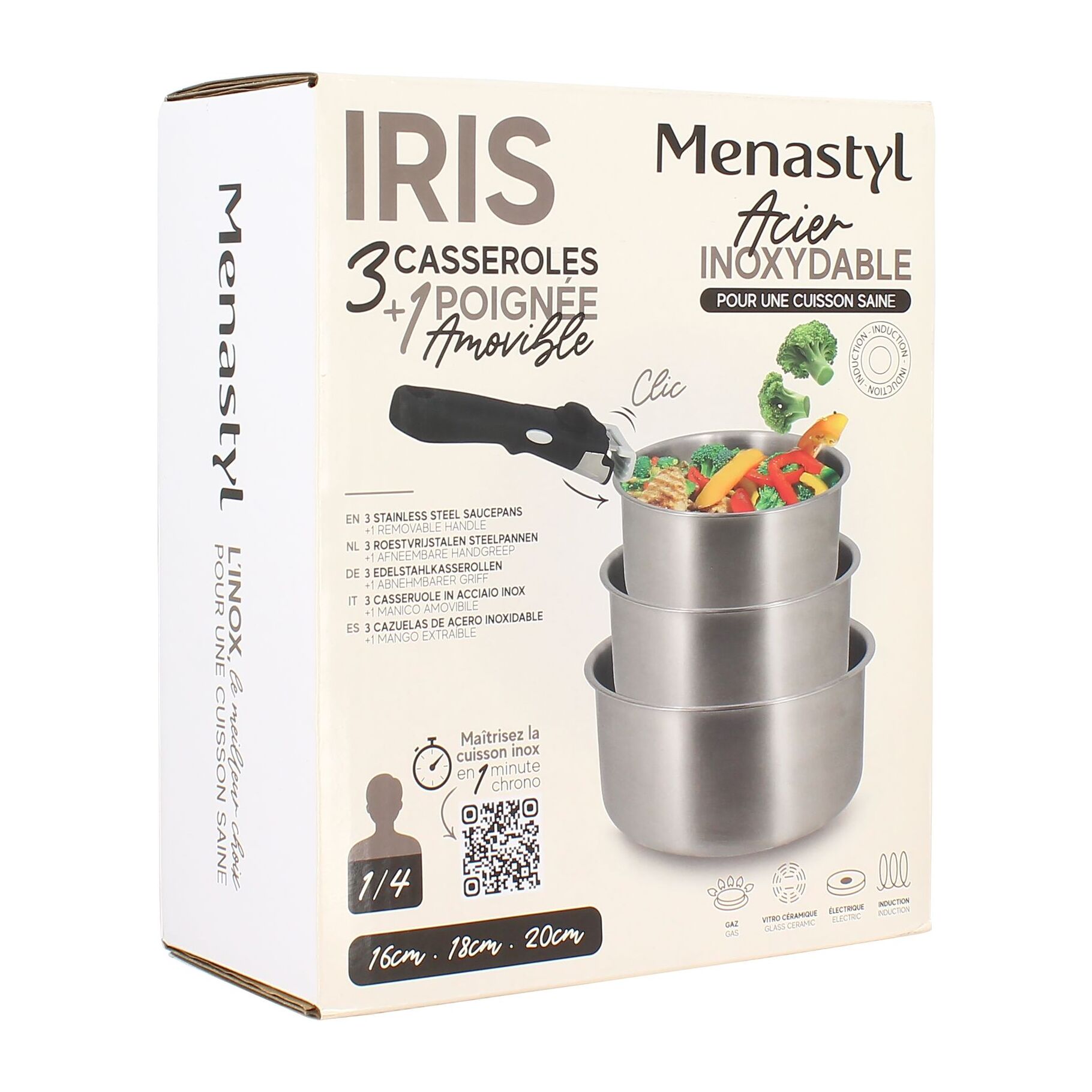Lot de 3 casseroles amovibles acier inoxydable - tous feux IRIS