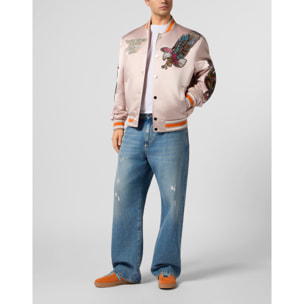 PHILIPP PLEIN Shiny Satin Bomber Tattoo Patches Strass