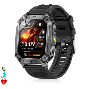 Smartwatch QS86. Con llamadas BT, batería de larga duración, modos de salud y deporte. Linterna y luz roja con aviso SOS sonoro.