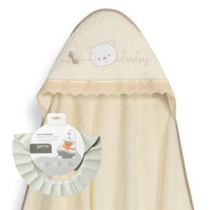 Capa Baño 1X1 Mod Carita Oso Baby Guipur+ Gorro Beig
