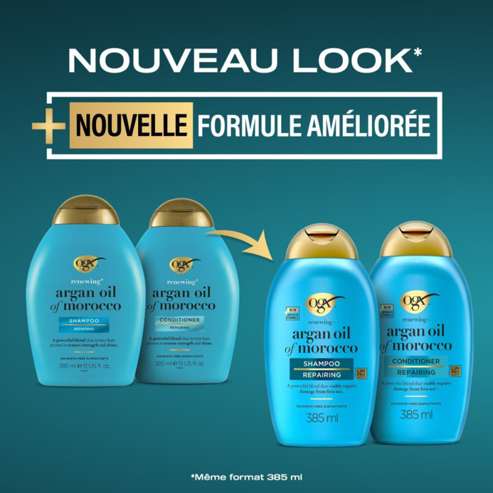 OGX Shampooing Réparateur Huile d'Argan du Maroc, 385ml – Soin capillaire pour cheveux secs et abîmés – Shampoing sans sulfate