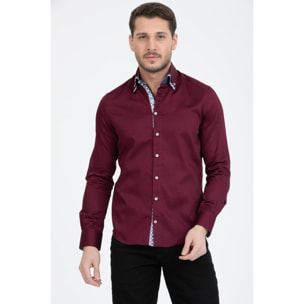 Camicia Uomo 2 Bottoni Button Down 7bottoni Doppio Coll Satin Unito Bordeaux