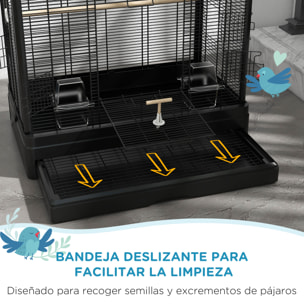 Jaula para Pájaros 61x36,5x98 cm Pajarera con Puertas Perchas Bandeja Extraíble Cajas de Comidas y Asas Jaula para Ninfas Periquitos Pinzones Canarios Negro