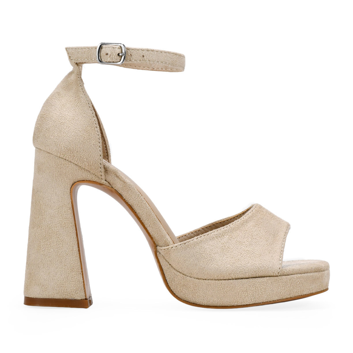 Sandalias de fiesta beige con tacón y talonera