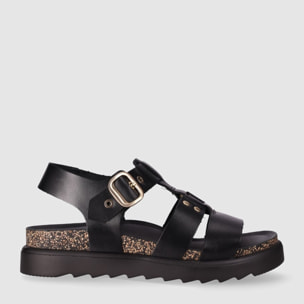 Sandalias de Piel - Negro - Tacón: Bajo
